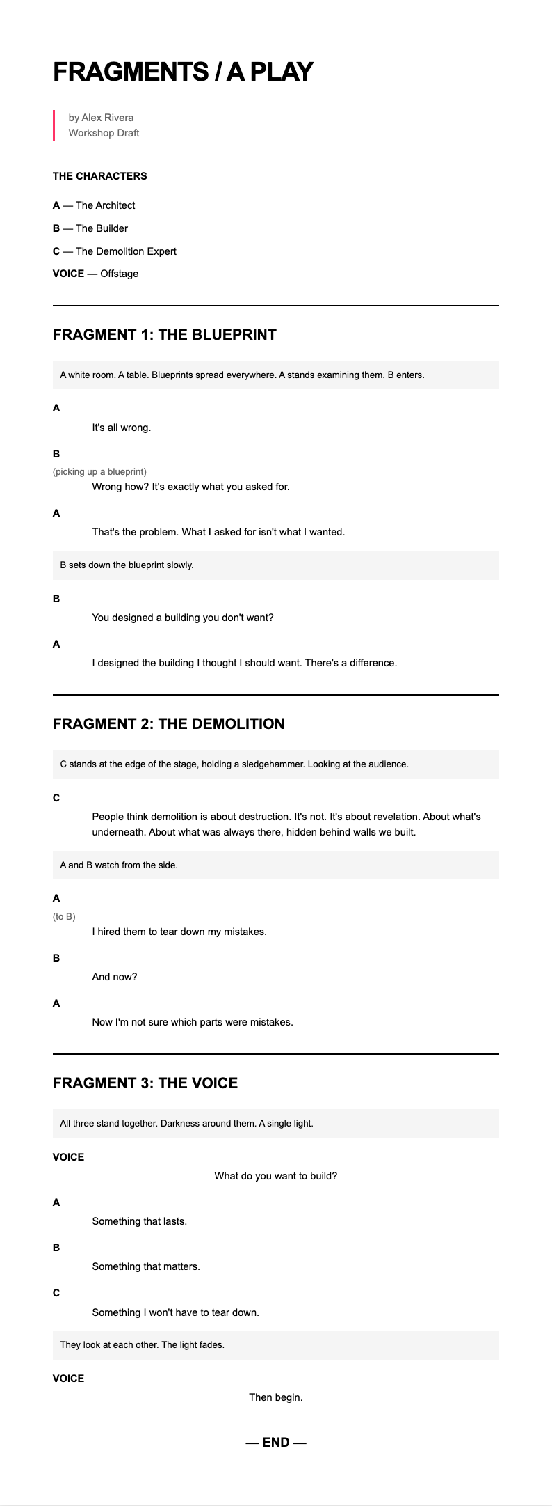 Contemporary experimental format